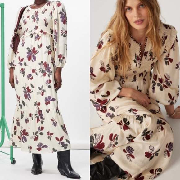 NWT Ba&sh Daya Ivory Floral Polka Dot Midi Dress Small Romantic French - Picture 2 of 16